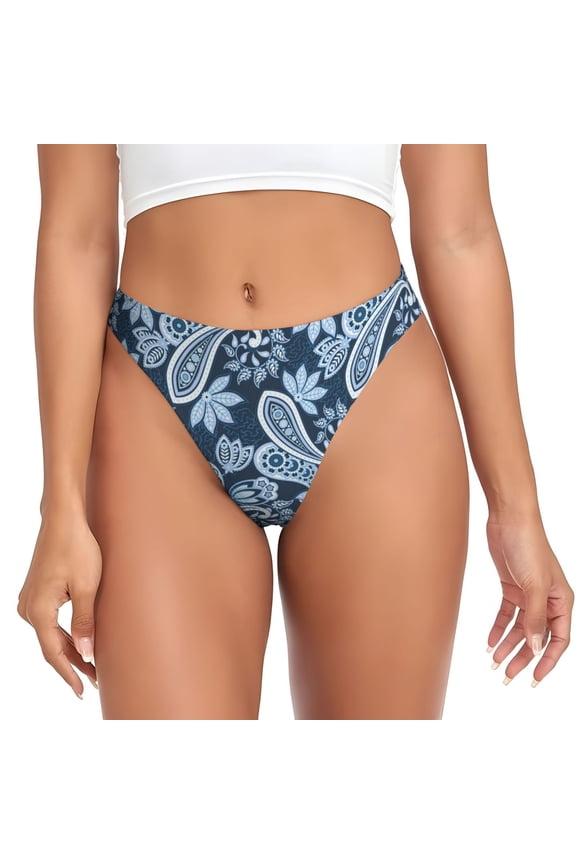 Thongs for Women - Paisley Pattern No.90132 No Show Seamless Womens Thongs Underwear, Breathable G String Thongs for Women, Ladies Stretch Low Rise Thong Bikini Panties Briefs