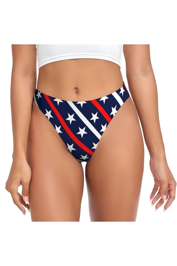 Thongs for Women - Patriotic Star Pattern No Show Seamless Womens Thongs Underwear, Breathable G String Thongs for Women, Ladies Stretch Low Rise Thong Bikini Panties Briefs