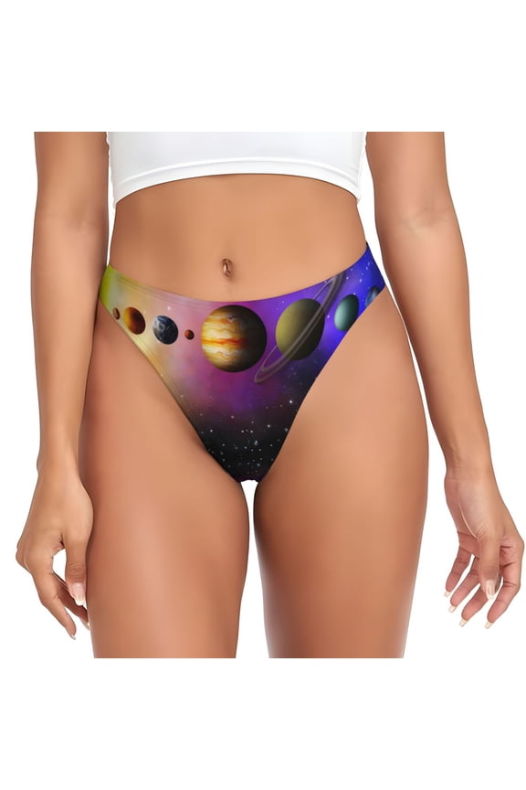Thongs for Women - Planets And Stars No Show Seamless Womens Thongs Underwear, Breathable G String Thongs for Women, Ladies Stretch Low Rise Thong Bikini Panties Briefs
