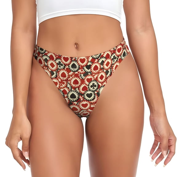 Thongs for Women - Poker Chips No Show Seamless Womens Thongs Underwear, Breathable G String Thongs for Women, Ladies Stretch Low Rise Thong Bikini Panties Briefs