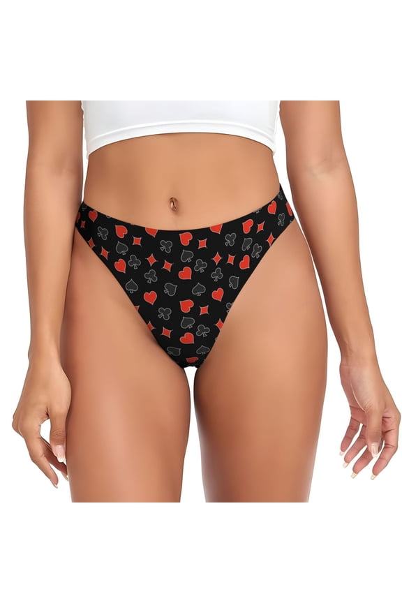 Thongs for Women - Poker Creative Symbols No Show Seamless Womens Thongs Underwear, Breathable G String Thongs for Women, Ladies Stretch Low Rise Thong Bikini Panties Briefs