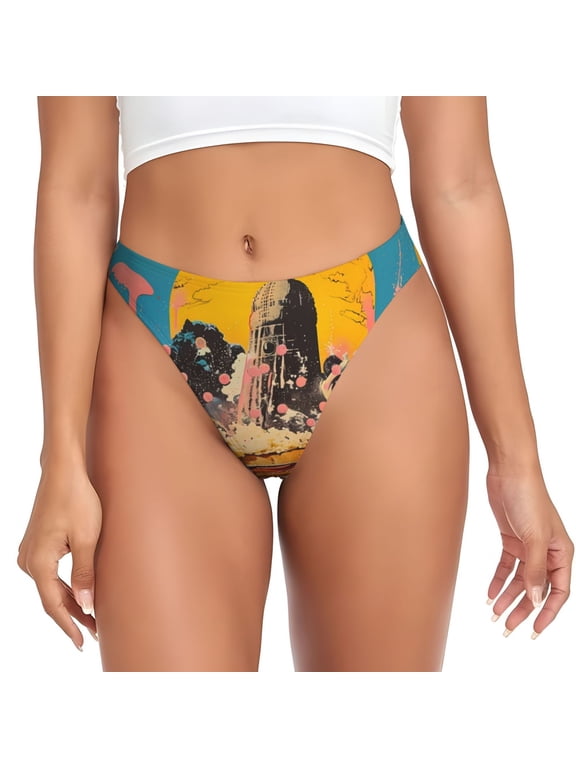 Thongs for Women - Psychedelic Band Hotdog Art No Show Seamless Womens Thongs Underwear, Breathable G String Thongs for Women, Ladies Stretch Low Rise Thong Bikini Panties Briefs