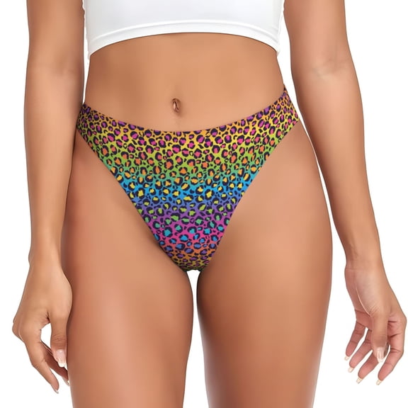 Thongs for Women - Rainbow Bright colorful leopard No Show Seamless Womens Thongs Underwear, Breathable G String Thongs for Women, Ladies Stretch Low Rise Thong Bikini Panties Briefs