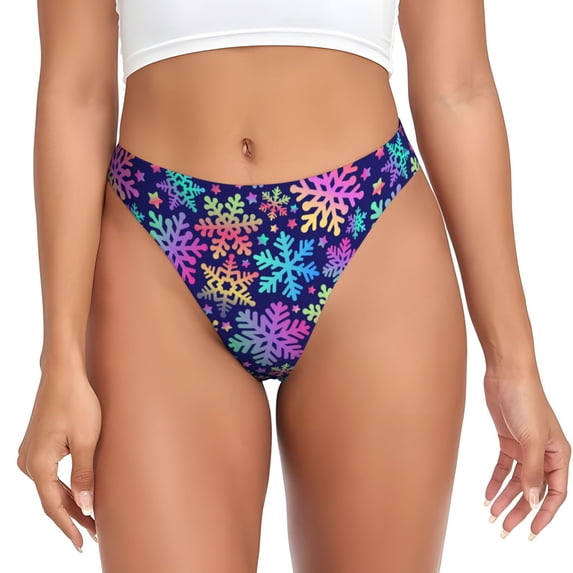 Thongs for Women - Rainbow Snowflakes No Show Seamless Womens Thongs Underwear, Breathable G String Thongs for Women, Ladies Stretch Low Rise Thong Bikini Panties Briefs
