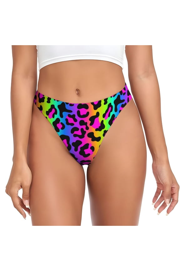 Thongs for Women - Rainbow leopard bright No Show Seamless Womens Thongs Underwear, Breathable G String Thongs for Women, Ladies Stretch Low Rise Thong Bikini Panties Briefs