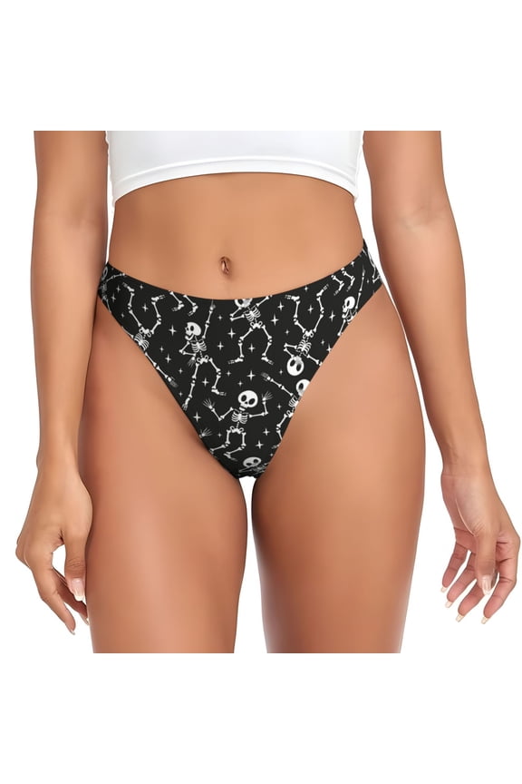 Thongs for Women - Retro Skeleton Dancing On Halloween Party No Show Seamless Womens Thongs Underwear, Breathable G String Thongs for Women, Ladies Stretch Low Rise Thong Bikini Panties Briefs
