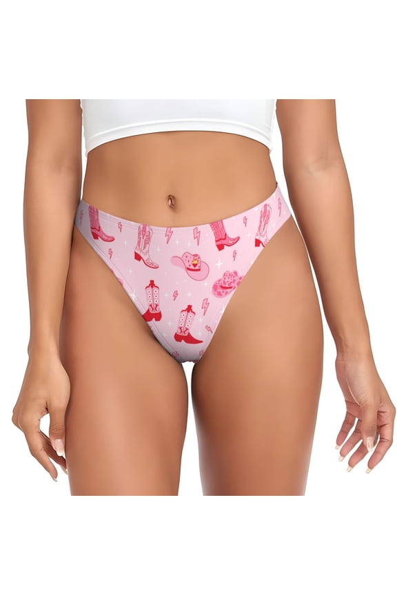 Thongs for Women - Retro pink Cowgirl boots hat No Show Seamless Womens Thongs Underwear, Breathable G String Thongs for Women, Ladies Stretch Low Rise Thong Bikini Panties Briefs