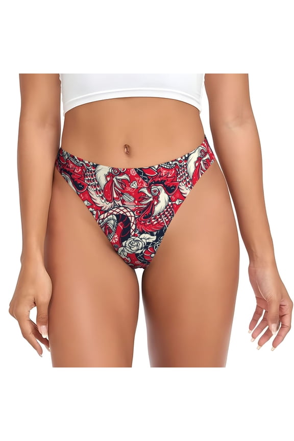 Thongs for Women - Rooster Head No Show Seamless Womens Thongs Underwear, Breathable G String Thongs for Women, Ladies Stretch Low Rise Thong Bikini Panties Briefs