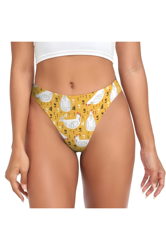 Thongs for Women - Rustic Lines Funny Chicken Yellow No Show Seamless Womens Thongs Underwear, Breathable G String Thongs for Women, Ladies Stretch Low Rise Thong Bikini Panties Briefs