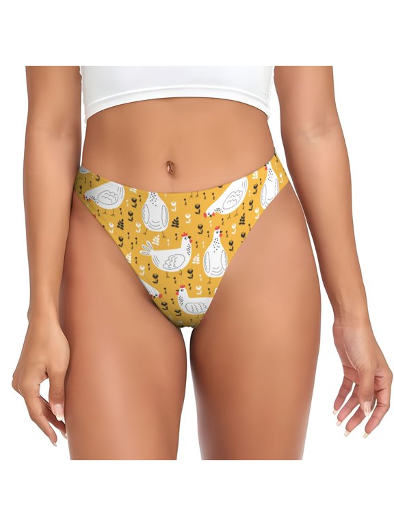 Thongs for Women - Rustic Lines Funny Chicken Yellow No Show Seamless Womens Thongs Underwear, Breathable G String Thongs for Women, Ladies Stretch Low Rise Thong Bikini Panties Briefs