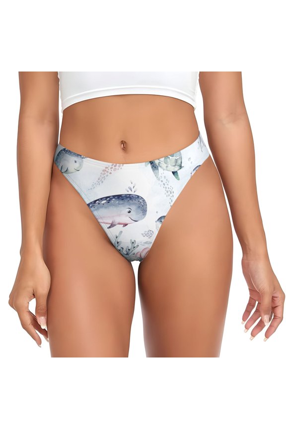 Thongs for Women - Sea Animals No Show Seamless Womens Thongs Underwear, Breathable G String Thongs for Women, Ladies Stretch Low Rise Thong Bikini Panties Briefs