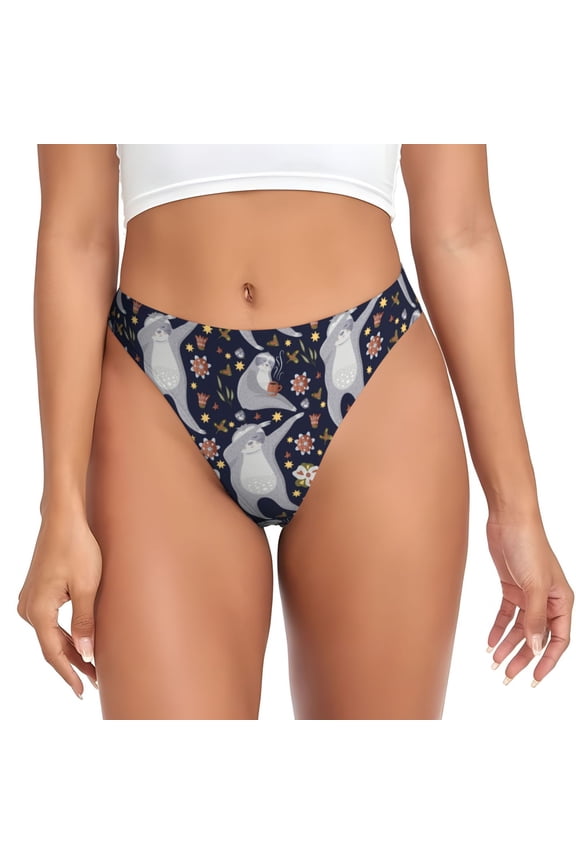 Thongs for Women - Sloths Dancing No Show Seamless Womens Thongs Underwear, Breathable G String Thongs for Women, Ladies Stretch Low Rise Thong Bikini Panties Briefs