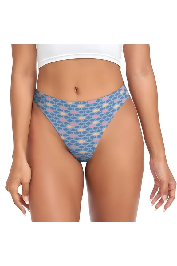 Thongs for Women - Small Colorful Fish No Show Seamless Womens Thongs Underwear, Breathable G String Thongs for Women, Ladies Stretch Low Rise Thong Bikini Panties Briefs
