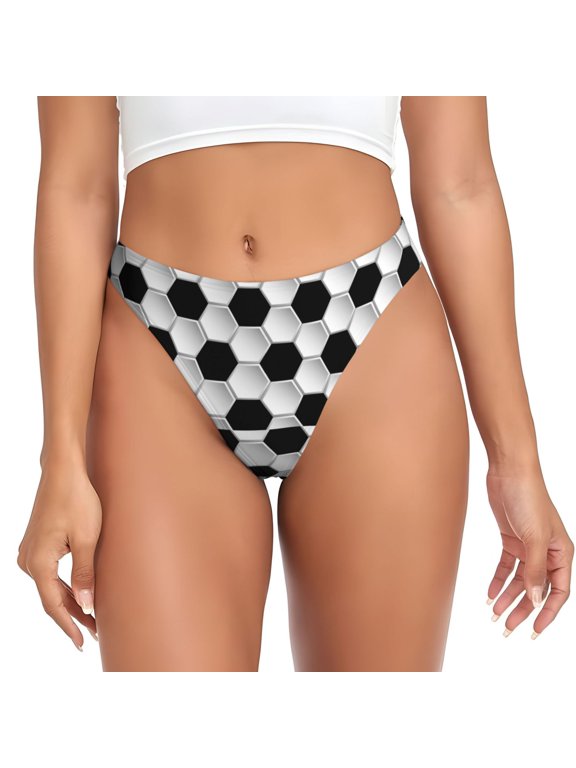 Thongs for Women - Soccer football black white print No Show Seamless Womens Thongs Underwear, Breathable G String Thongs for Women, Ladies Stretch Low Rise Thong Bikini Panties Briefs
