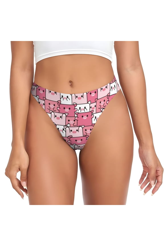 Thongs for Women - Square Cute Pig Pink No Show Seamless Womens Thongs Underwear, Breathable G String Thongs for Women, Ladies Stretch Low Rise Thong Bikini Panties Briefs