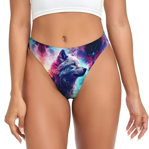 Thongs for Women - Starry Multicolored Wolf No Show Seamless Womens Thongs Underwear, Soft Stretch G String Thongs for Women,Cuteness Ladies Thong Bikini Panties Briefs