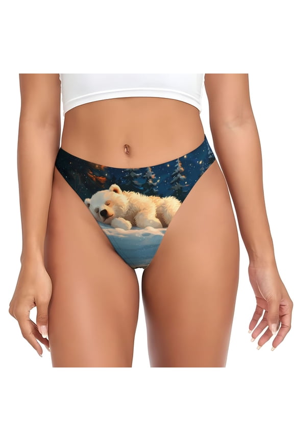 Thongs for Women - Starry Sky Sleep White Bear No Show Seamless Womens Thongs Underwear, Breathable G String Thongs for Women, Ladies Stretch Low Rise Thong Bikini Panties Briefs