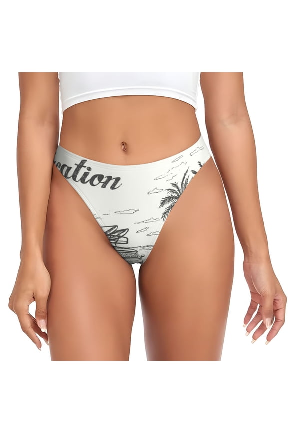Thongs for Women - Summer Vacation Scene Camping Van No Show Seamless Womens Thongs Underwear, Breathable G String Thongs for Women, Ladies Stretch Low Rise Thong Bikini Panties Briefs