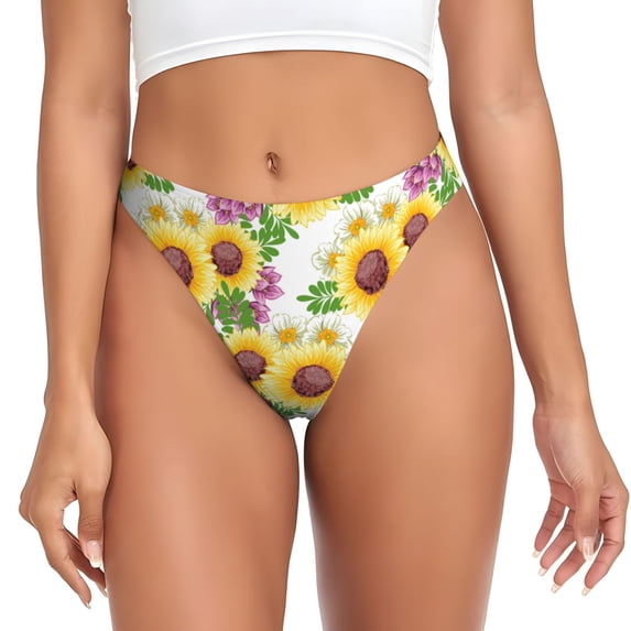 Thongs for Women - Sunflowers No Show Seamless Womens Thongs Underwear, Soft Stretch G String Thongs for Women,Cuteness Ladies Thong Bikini Panties Briefs