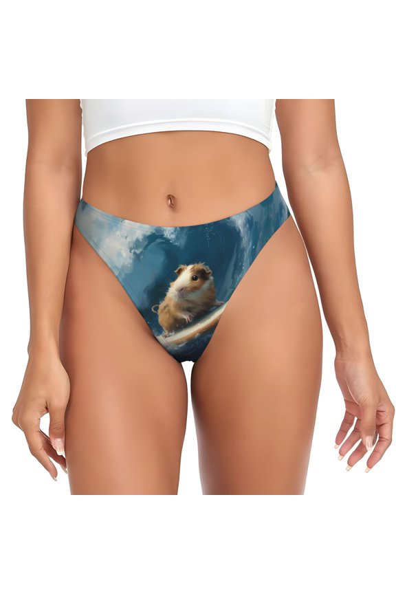 Thongs for Women - Surfing Guinea Pig No Show Seamless Womens Thongs Underwear, Breathable G String Thongs for Women, Ladies Stretch Low Rise Thong Bikini Panties Briefs