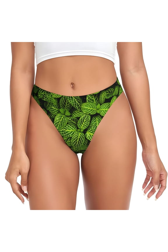 Thongs for Women - Tiny Green Fern Leaves No Show Seamless Womens Thongs Underwear, Breathable G String Thongs for Women, Ladies Stretch Low Rise Thong Bikini Panties Briefs