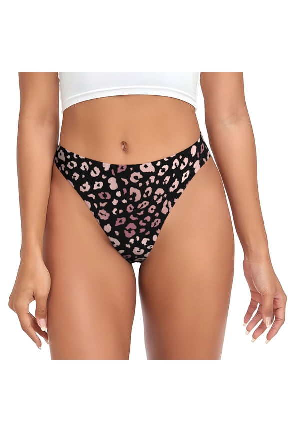 Thongs for Women - Trendy shiny rose gold leopard No Show Seamless Womens Thongs Underwear, Breathable G String Thongs for Women, Ladies Stretch Low Rise Thong Bikini Panties Briefs