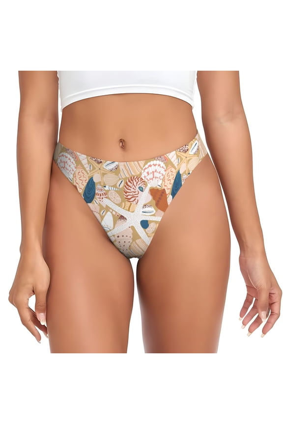 Thongs for Women - Tropical Beach Sea Shell No Show Seamless Womens Thongs Underwear, Breathable G String Thongs for Women, Ladies Stretch Low Rise Thong Bikini Panties Briefs