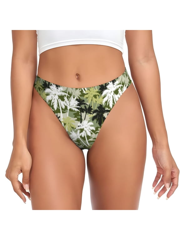 Thongs for Women - Tropical Jungle Camouflage No Show Seamless Womens Thongs Underwear, Breathable G String Thongs for Women, Ladies Stretch Low Rise Thong Bikini Panties Briefs
