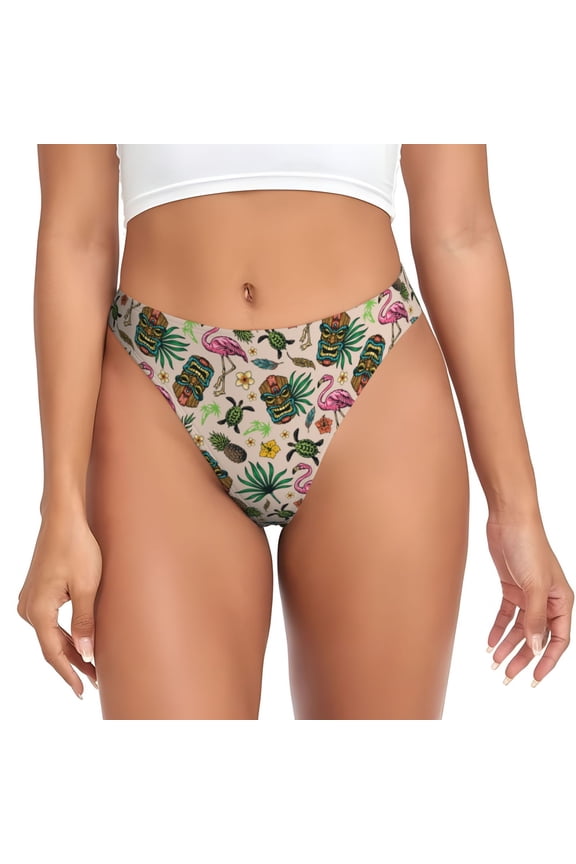 Thongs for Women - Tropical Mask Flamingo No Show Seamless Womens Thongs Underwear, Breathable G String Thongs for Women, Ladies Stretch Low Rise Thong Bikini Panties Briefs