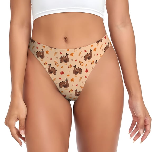 Thongs for Women - Turkey And Autumn Leaves No Show Seamless Womens Thongs Underwear, Breathable G String Thongs for Women, Ladies Stretch Low Rise Thong Bikini Panties Briefs
