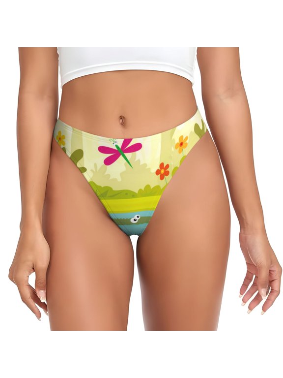 Thongs for Women - Two Frogs Are Sitting On Water Lilies No Show Seamless Womens Thongs Underwear, Breathable G String Thongs for Women, Ladies Stretch Low Rise Thong Bikini Panties Briefs