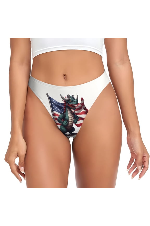 Thongs for Women - USA Patriotic Dragon No Show Seamless Womens Thongs Underwear, Breathable G String Thongs for Women, Ladies Stretch Low Rise Thong Bikini Panties Briefs