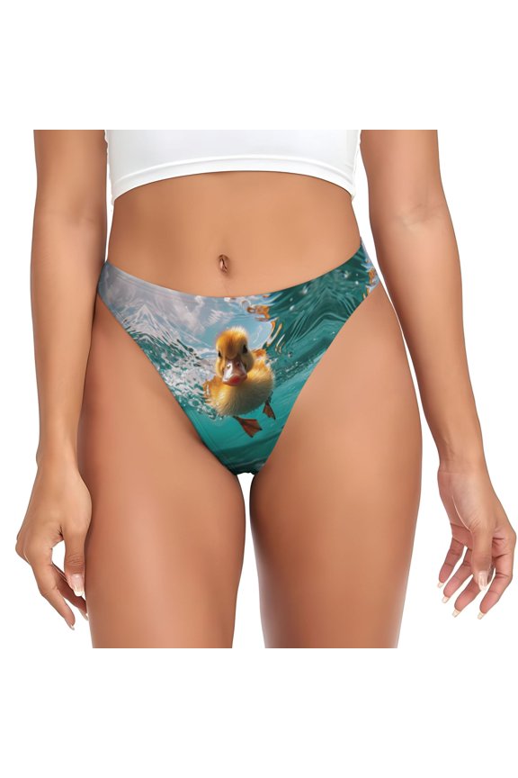 Thongs for Women - Underwater Swimming Duck No Show Seamless Womens Thongs Underwear, Breathable G String Thongs for Women, Ladies Stretch Low Rise Thong Bikini Panties Briefs