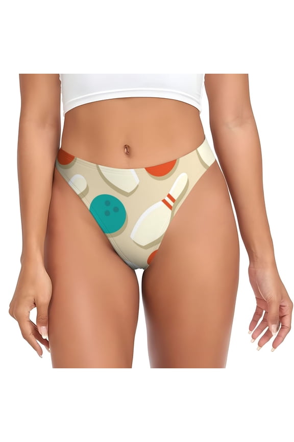 Thongs for Women - Vintage Bowling No Show Seamless Womens Thongs Underwear, Breathable G String Thongs for Women, Ladies Stretch Low Rise Thong Bikini Panties Briefs