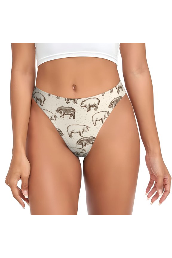 Thongs for Women - Vintage Farm Pigs No Show Seamless Womens Thongs Underwear, Breathable G String Thongs for Women, Ladies Stretch Low Rise Thong Bikini Panties Briefs