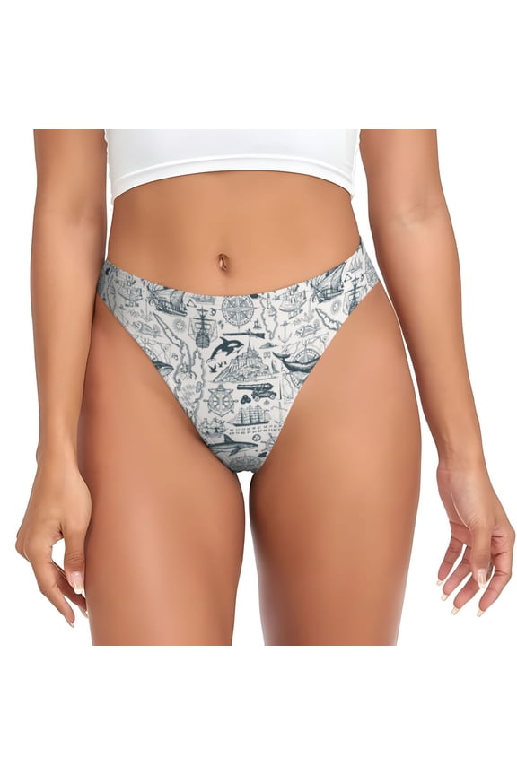 Thongs for Women - Vintage Sailboats No Show Seamless Womens Thongs Underwear, Breathable G String Thongs for Women, Ladies Stretch Low Rise Thong Bikini Panties Briefs