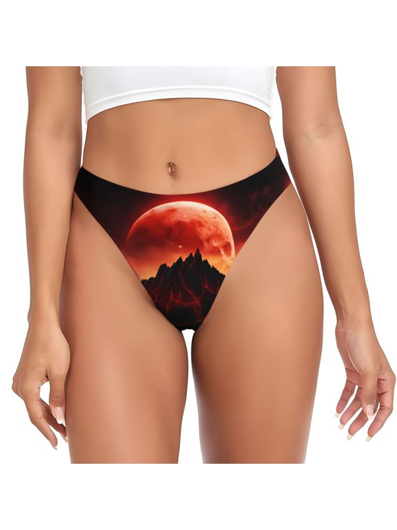 Thongs for Women - Volcanic Red Moon No Show Seamless Womens Thongs Underwear, Breathable G String Thongs for Women, Ladies Stretch Low Rise Thong Bikini Panties Briefs