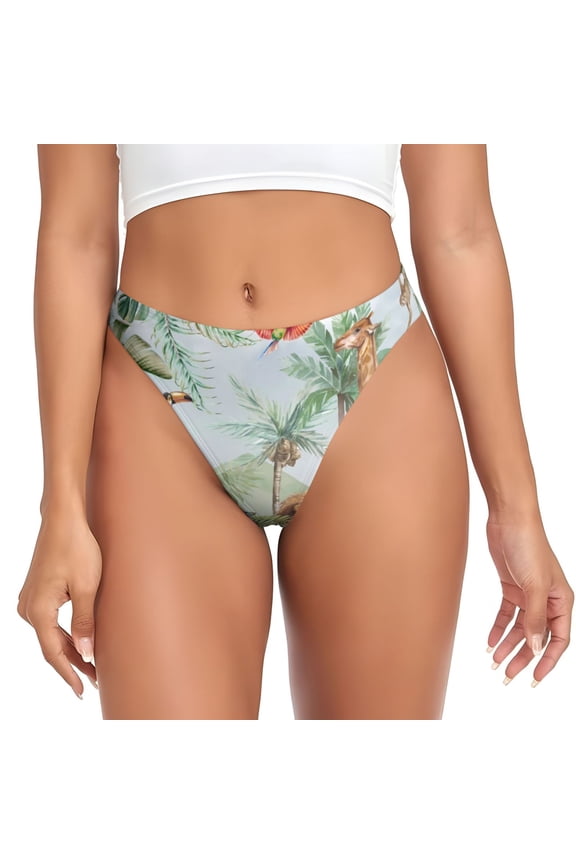 Thongs for Women - Watercolor African Animals Wildlife No Show Seamless Womens Thongs Underwear, Breathable G String Thongs for Women, Ladies Stretch Low Rise Thong Bikini Panties Briefs