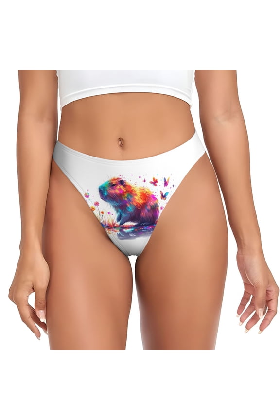 Thongs for Women - Watercolor Butterfly Guinea Pig No Show Seamless Womens Thongs Underwear, Breathable G String Thongs for Women, Ladies Stretch Low Rise Thong Bikini Panties Briefs