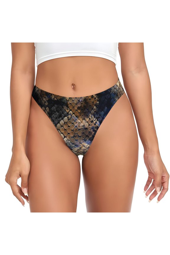 Thongs for Women - Watercolor Snake Skin No Show Seamless Womens Thongs Underwear, Breathable G String Thongs for Women, Ladies Stretch Low Rise Thong Bikini Panties Briefs