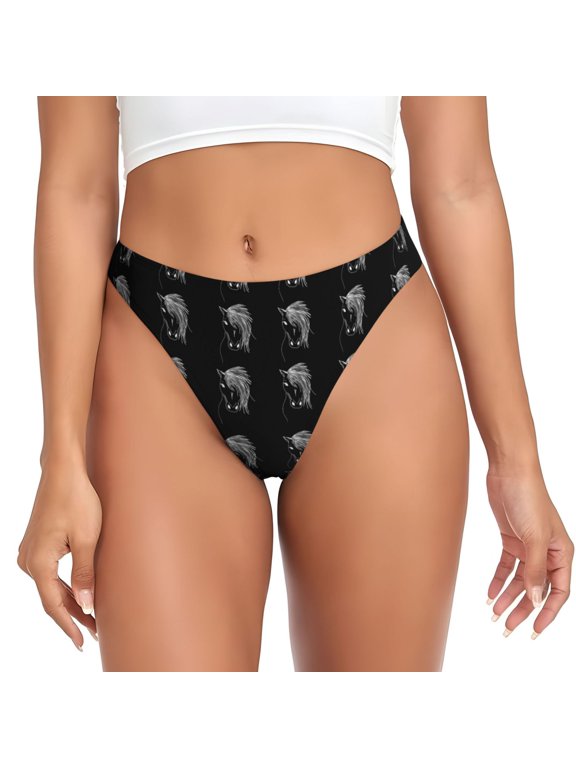 Thongs for Women - White Lines Long Sideburns Horse No Show Seamless Womens Thongs Underwear, Breathable G String Thongs for Women, Ladies Stretch Low Rise Thong Bikini Panties Briefs