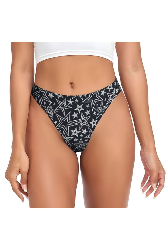 Thongs for Women - White Star No Show Seamless Womens Thongs Underwear, Breathable G String Thongs for Women, Ladies Stretch Low Rise Thong Bikini Panties Briefs