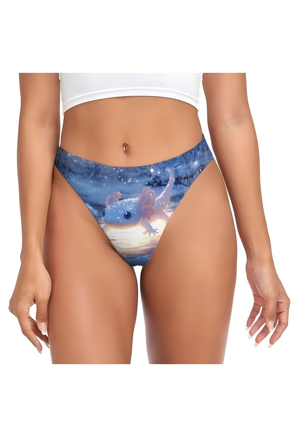 Thongs for Women - Winter Axolotl in Frozen Pond A No Show Seamless Womens Thongs Underwear, Breathable G String Thongs for Women, Ladies Stretch Low Rise Thong Bikini Panties Briefs