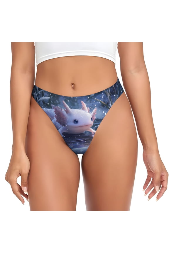 Thongs for Women - Winter Axolotl in Frozen Pond B No Show Seamless Womens Thongs Underwear, Breathable G String Thongs for Women, Ladies Stretch Low Rise Thong Bikini Panties Briefs