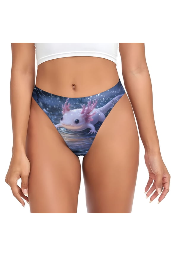 Thongs for Women - Winter Axolotl in Frozen Pond No Show Seamless Womens Thongs Underwear, Breathable G String Thongs for Women, Ladies Stretch Low Rise Thong Bikini Panties Briefs