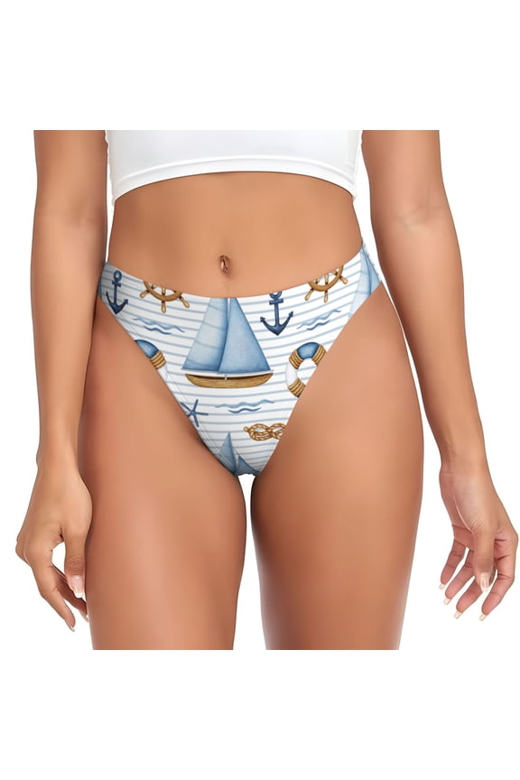 Thongs for Women - anchor Sailboat steering wheel vintage No Show Seamless Womens Thongs Underwear, Breathable G String Thongs for Women, Ladies Stretch Low Rise Thong Bikini Panties Briefs