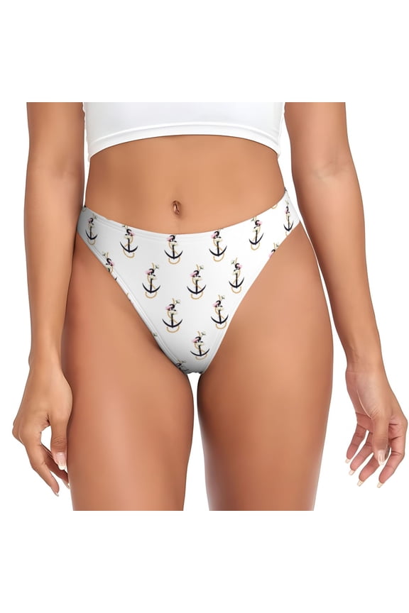 Thongs for Women - anchor rope mixed flowers cute No Show Seamless Womens Thongs Underwear, Breathable G String Thongs for Women, Ladies Stretch Low Rise Thong Bikini Panties Briefs