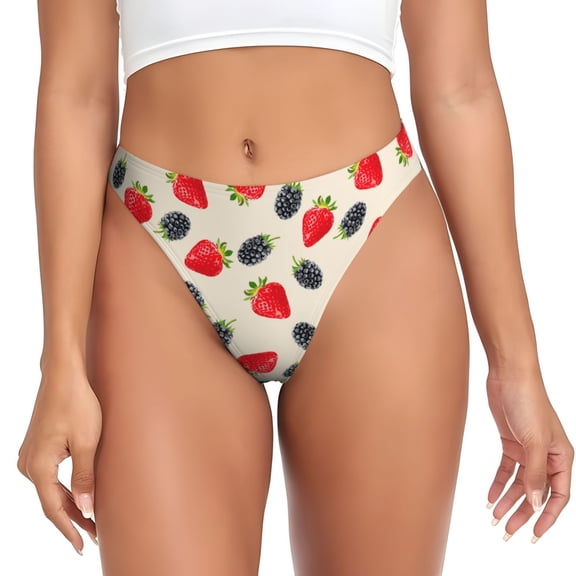 Thongs for Women - berries Blueberry Print No Show Seamless Womens Thongs Underwear, Breathable G String Thongs for Women, Ladies Stretch Low Rise Thong Bikini Panties Briefs