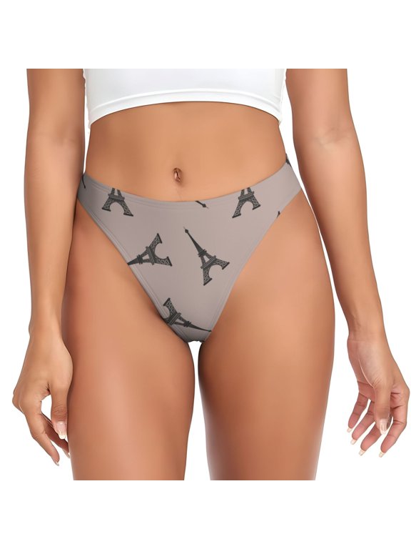 Thongs for Women - black Eiffel Tower No Show Seamless Womens Thongs Underwear, Breathable G String Thongs for Women, Ladies Stretch Low Rise Thong Bikini Panties Briefs