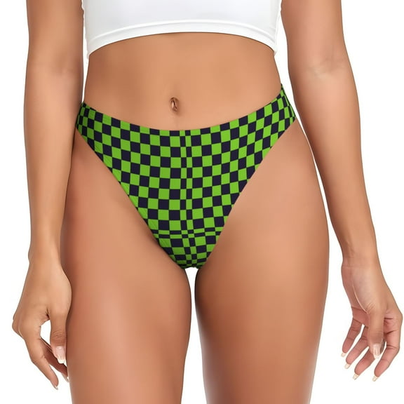 Thongs for Women - black green checkered Chessboard No Show Seamless Womens Thongs Underwear, Breathable G String Thongs for Women, Ladies Stretch Low Rise Thong Bikini Panties Briefs
